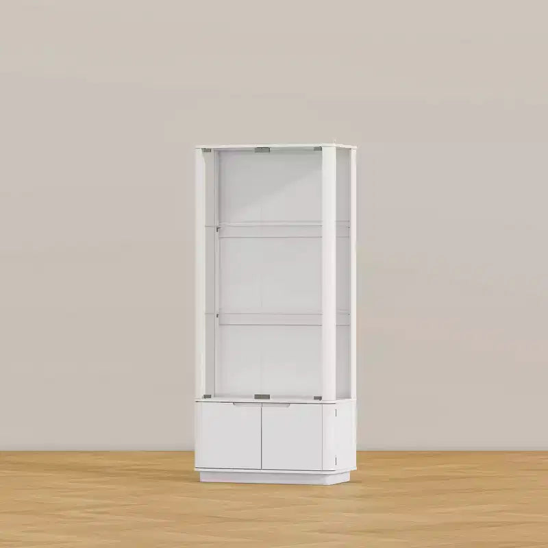 Vetrina bianca con vetro temperato e faretto superiore, libreria minimalista, per esporre e conservare oggetti da collezione, per ufficio/studio/soggiorno.