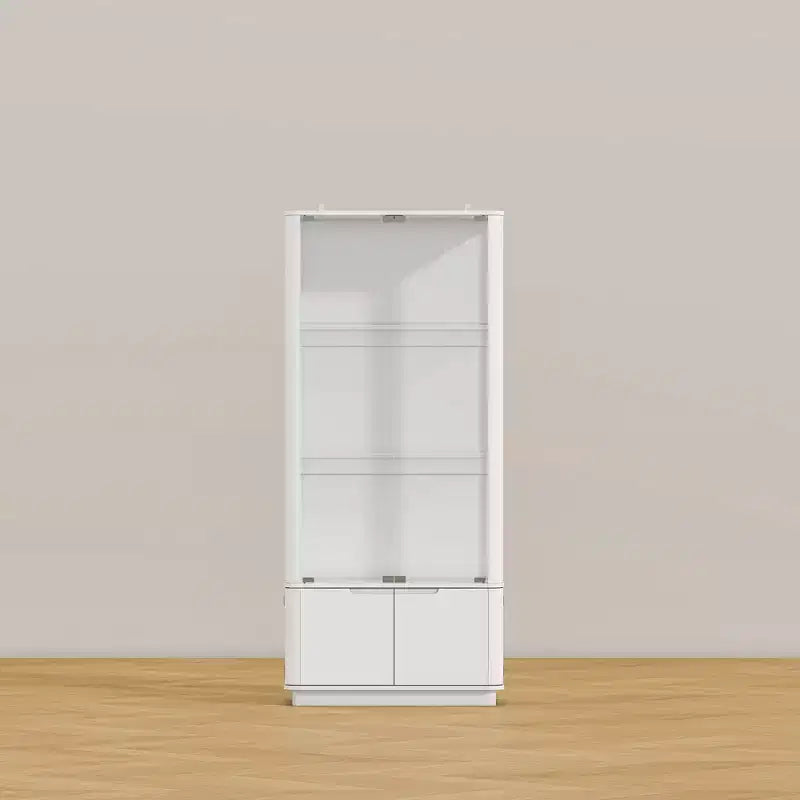 Vetrina bianca con vetro temperato e faretto superiore, libreria minimalista, per esporre e conservare oggetti da collezione, per ufficio/studio/soggiorno.