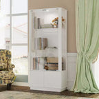 Vetrina bianca con vetro temperato e faretto superiore, libreria minimalista, per esporre e conservare oggetti da collezione, per ufficio/studio/soggiorno.