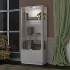 Vetrina bianca con vetro temperato e faretto superiore, libreria minimalista, per esporre e conservare oggetti da collezione, per ufficio/studio/soggiorno.