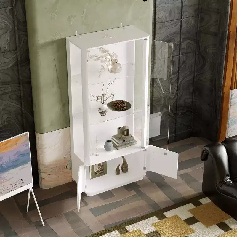 Vetrina bianca con vetro temperato e faretto superiore, libreria minimalista, per esporre e conservare oggetti da collezione, per ufficio/studio/soggiorno.