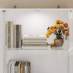 Vetrina bianca con vetro temperato e faretto superiore, libreria minimalista, per esporre e conservare oggetti da collezione, per ufficio/studio/soggiorno.