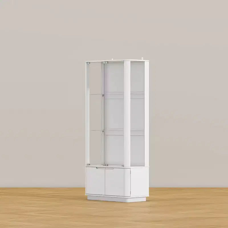 Vetrina bianca con vetro temperato e faretto superiore, libreria minimalista, per esporre e conservare oggetti da collezione, per ufficio/studio/soggiorno.