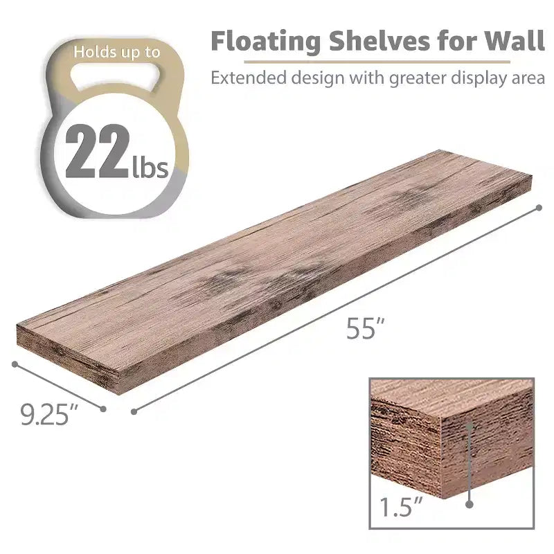 Set da 3 Mensole Galleggianti da Parete da 140 cm - per Bagno, Decorazione Murale per Camera da Letto, Cucina, Soggiorno, Contenitore per Libri