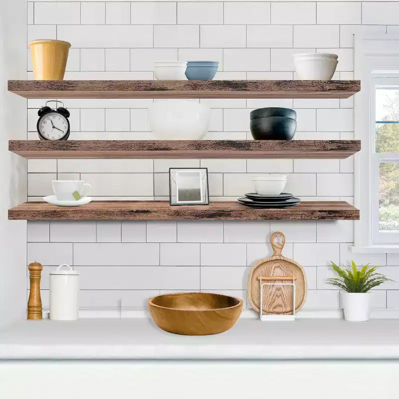 Set da 3 Mensole Galleggianti da Parete da 140 cm - per Bagno, Decorazione Murale per Camera da Letto, Cucina, Soggiorno, Contenitore per Libri