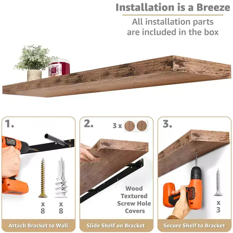 Set da 3 Mensole Galleggianti da Parete da 140 cm - per Bagno, Decorazione Murale per Camera da Letto, Cucina, Soggiorno, Contenitore per Libri