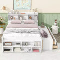 MAYEERTY Full Size Solid Wood Bed with Bookcase Headboard Under Bed Storage Drawers and Bed End Stoarge Case for Bedroom White