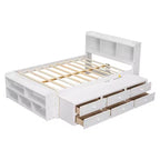 Letto Matrimoniale in Legno Massello con Testiera Libreria Cassetti Contenitori Sottoletto e Contenitore a Piedi del Letto per Camera da Letto Bianco