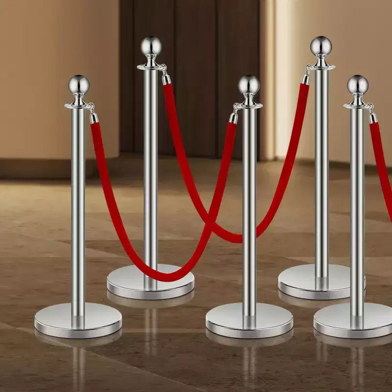 Montanti e corde in velluto 6 pezzi, base cava con palo in acciaio inossidabile, 3 corde e montanti in velluto rosso, barriere di controllo della folla, argento