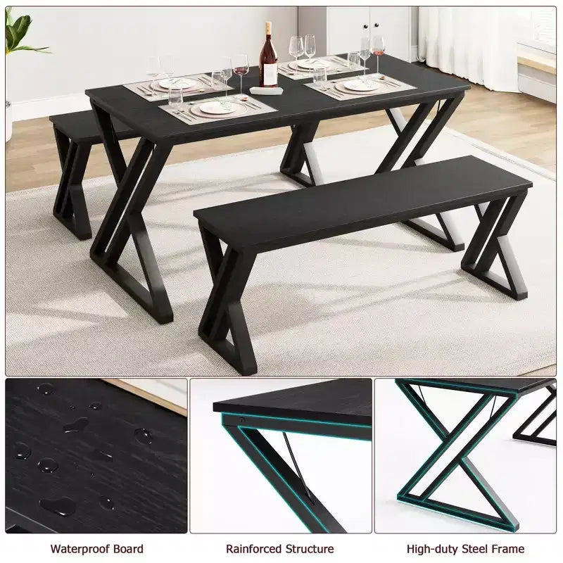 Tavolo da Pranzo per 4-6 persone, Tavolo da Cucina, Piano in Legno MDF, Robusta Struttura in Metallo, Facile Montaggio, per Cucina, Sala da Pranzo