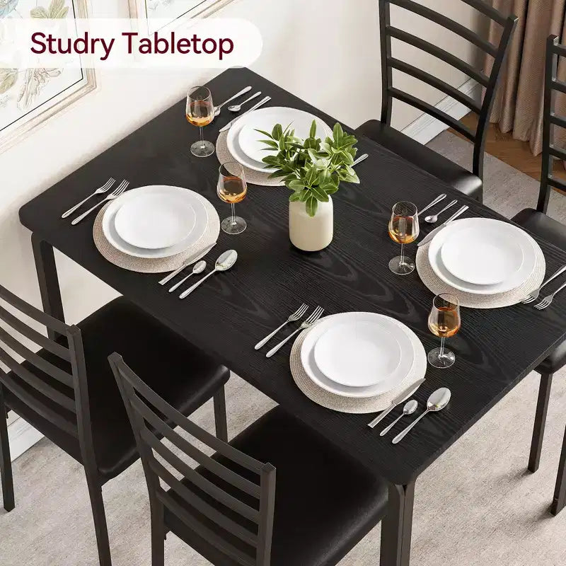 Tavolo da Pranzo da Cucina 5 Pezzi con Sedie, Telaio in Metallo con Piano in Legno, Tavolo da Pranzo Quadrato, Facile Montaggio, per la Casa