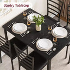 Tavolo da Pranzo da Cucina 5 Pezzi con Sedie, Telaio in Metallo con Piano in Legno, Tavolo da Pranzo Quadrato, Facile Montaggio, per la Casa
