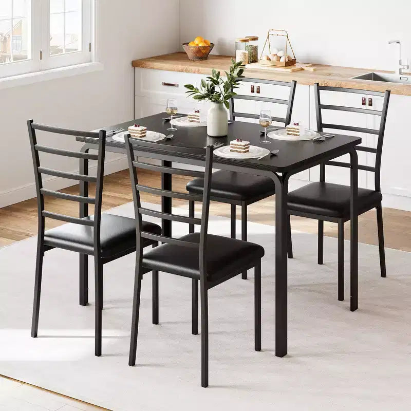 5-Piece Kitchen Dining Room Table Chair Set, Metal Frame Dining Set with Wooden Tabletop, Square Dinner Table, Easy Assembly, for Home