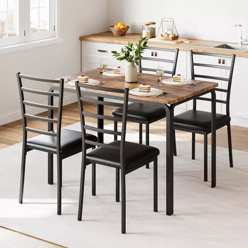 Tavolo da Pranzo da Cucina 5 Pezzi con Sedie, Telaio in Metallo con Piano in Legno, Tavolo da Pranzo Quadrato, Facile Montaggio, per la Casa