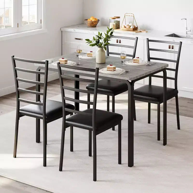 Tavolo da Pranzo da Cucina 5 Pezzi con Sedie, Telaio in Metallo con Piano in Legno, Tavolo da Pranzo Quadrato, Facile Montaggio, per la Casa