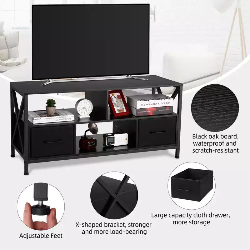 Mobile TV con cassetto in ferro, legno e tessuto - Grande, Cassetti eleganti in tessuto, Struttura durevole in ferro e legno, Ampio spazio di archiviazione, Design moderno