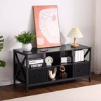 Mobile TV con cassetto in ferro, legno e tessuto - Grande, Cassetti eleganti in tessuto, Struttura durevole in ferro e legno, Ampio spazio di archiviazione, Design moderno