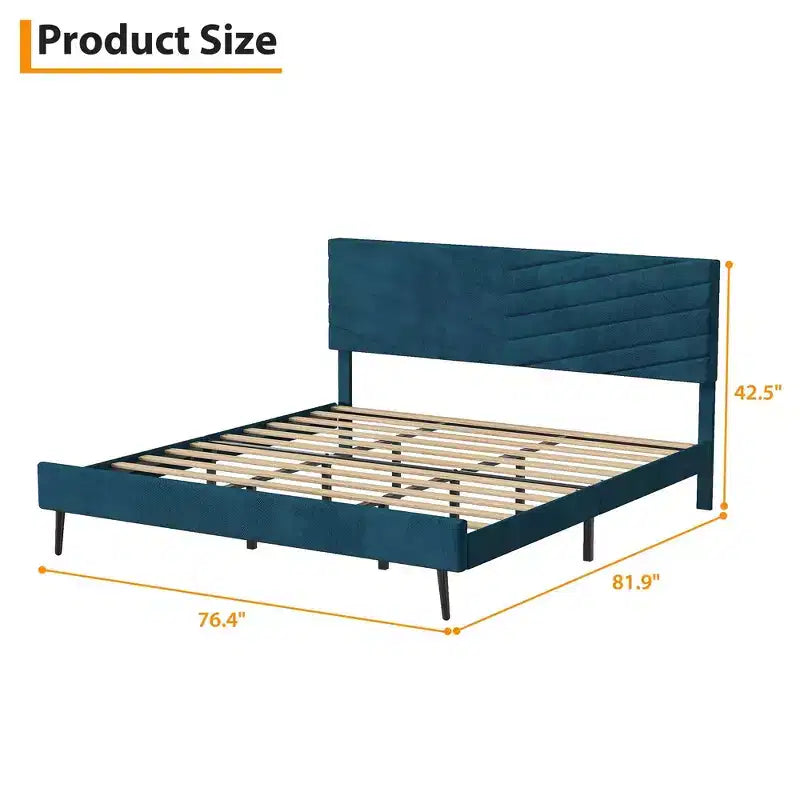 Struttura letto king-size, letto a piattaforma rivestito in velluto, struttura letto in stile moderno, supporto a doghe, testiera regolabile, non è necessaria la rete a molle
