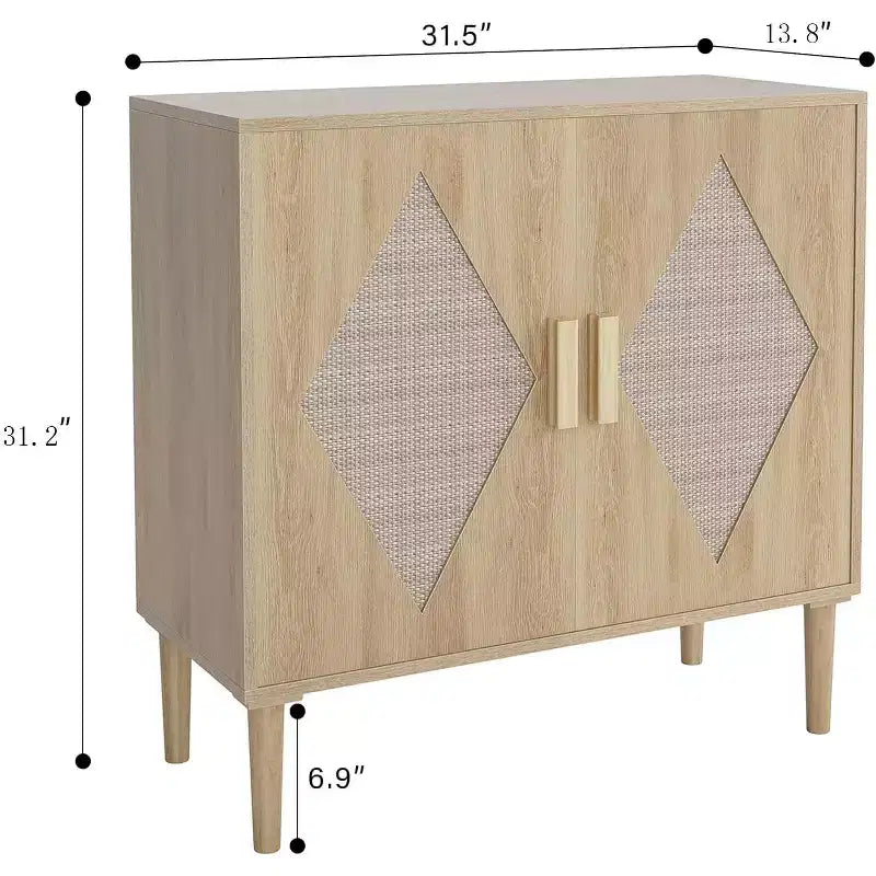 Credenza a Buffet con Vano Contenitore, Mobile Contenitore con 2 Sportelli in Rattan, Credenza, Mobile Accent per Soggiorno, Sala da Pranico, Ingresso