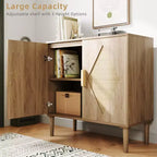 Credenza a Buffet con Vano Contenitore, Mobile Contenitore con 2 Sportelli in Rattan, Credenza, Mobile Accent per Soggiorno, Sala da Pranico, Ingresso