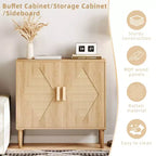 Credenza a Buffet con Vano Contenitore, Mobile Contenitore con 2 Sportelli in Rattan, Credenza, Mobile Accent per Soggiorno, Sala da Pranico, Ingresso