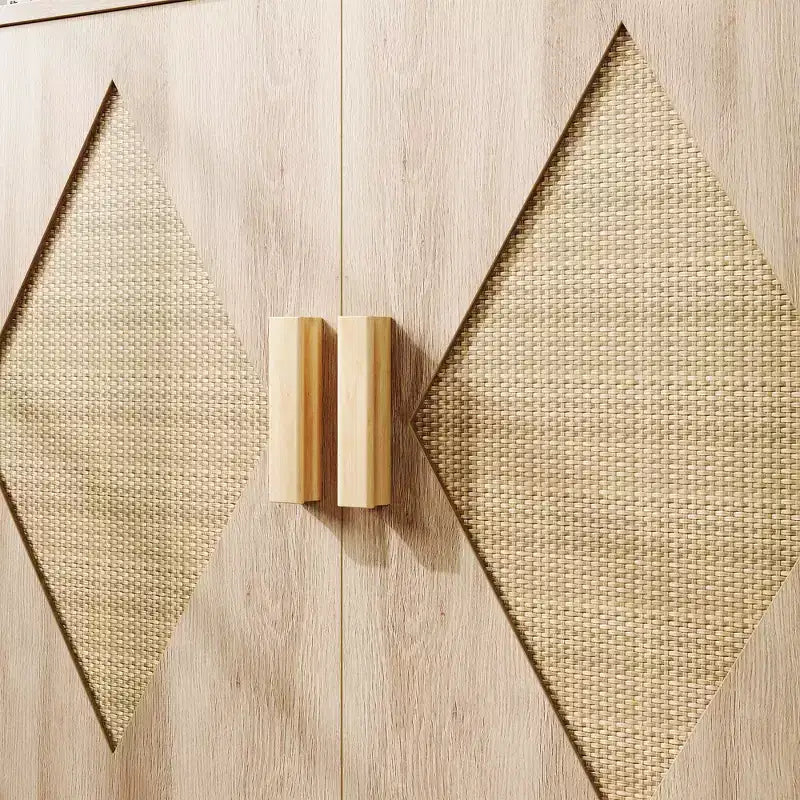 Credenza a Buffet con Vano Contenitore, Mobile Contenitore con 2 Sportelli in Rattan, Credenza, Mobile Accent per Soggiorno, Sala da Pranico, Ingresso