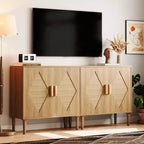 Credenza a Buffet con Vano Contenitore, Mobile Contenitore con 2 Sportelli in Rattan, Credenza, Mobile Accent per Soggiorno, Sala da Pranico, Ingresso