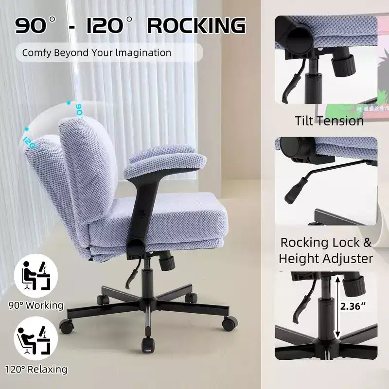 Sedia con Braccioli Incrociati con Ruote C Cuscino Spesso, Seduta Ampia, Scrivania Girevole per Casa/Appartamento/Camera da Letto