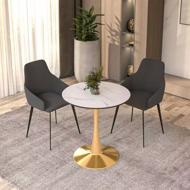 Tavolo da pranzo rotondo da 24 pollici, top moderno in MDF e base a piedistallo dorata, tavolo d'appoggio per caffè o sala da pranzo