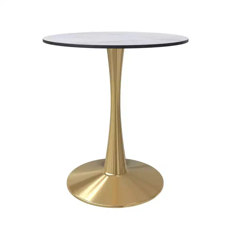 Tavolo da pranzo rotondo da 24 pollici, top moderno in MDF e base a piedistallo dorata, tavolo d'appoggio per caffè o sala da pranzo