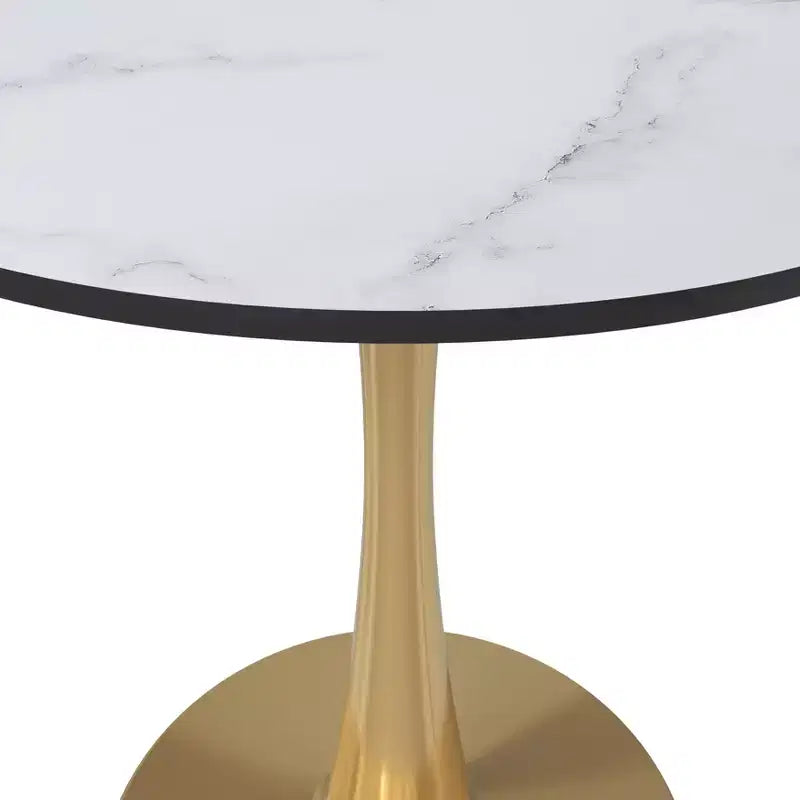 Tavolo da pranzo rotondo da 24 pollici, top moderno in MDF e base a piedistallo dorata, tavolo d'appoggio per caffè o sala da pranzo