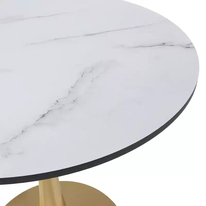 Tavolo da pranzo rotondo da 24 pollici, top moderno in MDF e base a piedistallo dorata, tavolo d'appoggio per caffè o sala da pranzo