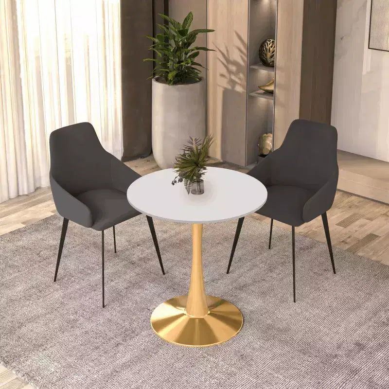 Tavolo da pranzo rotondo da 24 pollici, top moderno in MDF e base a piedistallo dorata, tavolo d'appoggio per caffè o sala da pranzo