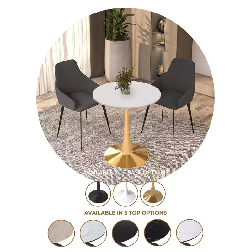 Tavolo da pranzo rotondo da 24 pollici, top moderno in MDF e base a piedistallo dorata, tavolo d'appoggio per caffè o sala da pranzo