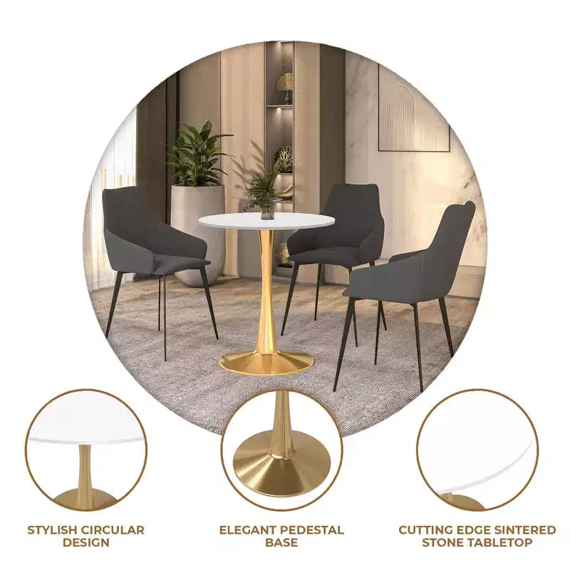 Tavolo da pranzo rotondo da 24 pollici, top moderno in MDF e base a piedistallo dorata, tavolo d'appoggio per caffè o sala da pranzo