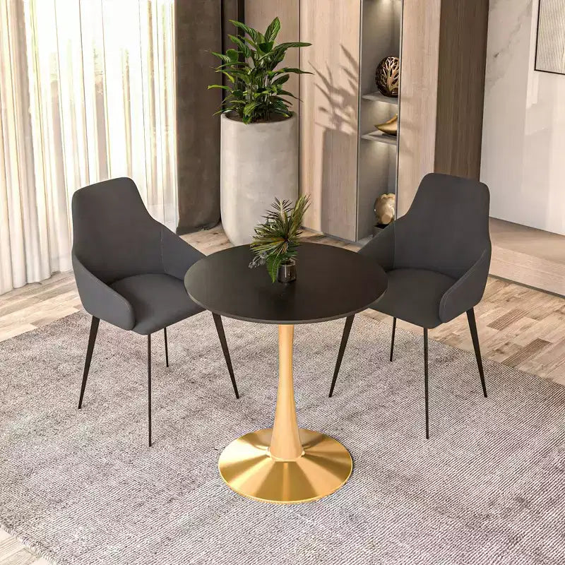 Tavolo da pranzo rotondo da 24 pollici, top moderno in MDF e base a piedistallo dorata, tavolo d'appoggio per caffè o sala da pranzo