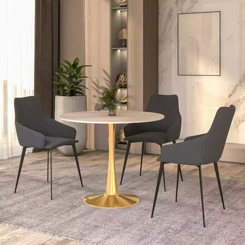 Tavolo da pranzo rotondo da 24 pollici, top moderno in MDF e base a piedistallo dorata, tavolo d'appoggio per caffè o sala da pranzo