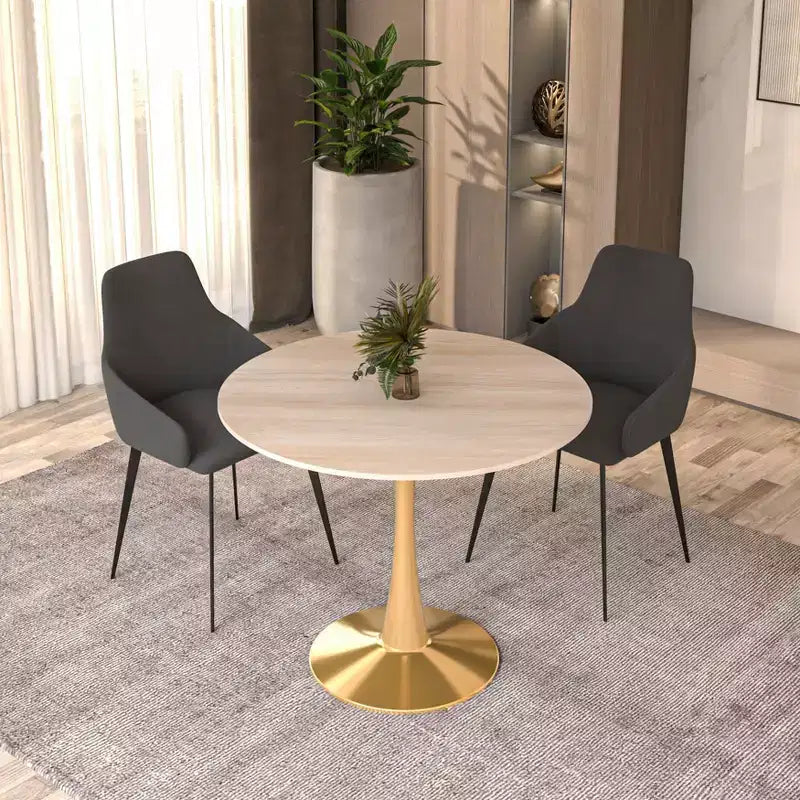 Tavolo da pranzo rotondo da 24 pollici, top moderno in MDF e base a piedistallo dorata, tavolo d'appoggio per caffè o sala da pranzo