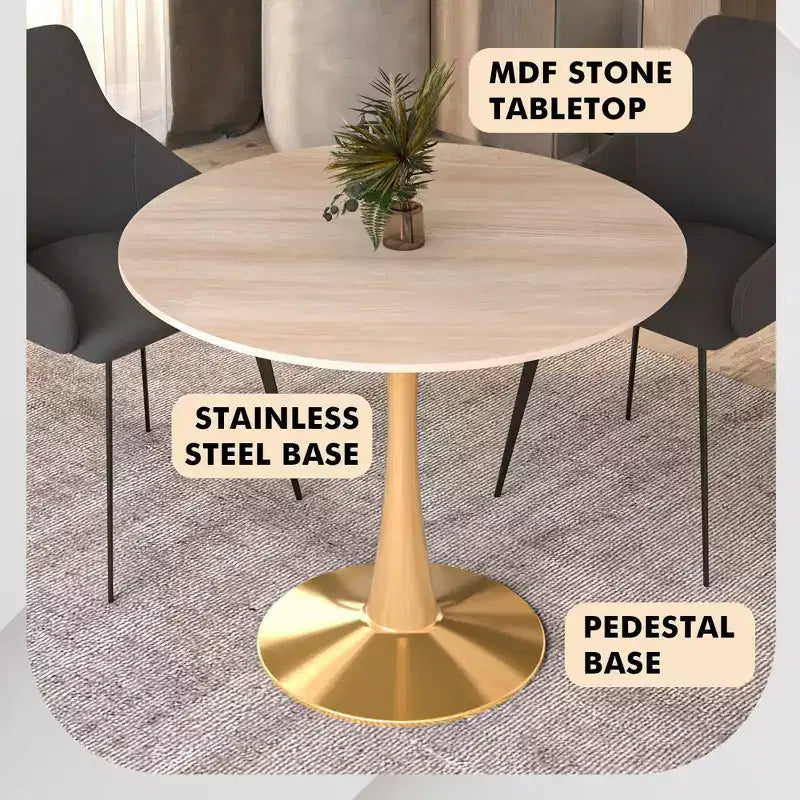 Tavolo da pranzo rotondo da 24 pollici, top moderno in MDF e base a piedistallo dorata, tavolo d'appoggio per caffè o sala da pranzo