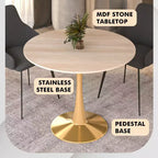Tavolo da pranzo rotondo da 24 pollici, top moderno in MDF e base a piedistallo dorata, tavolo d'appoggio per caffè o sala da pranzo