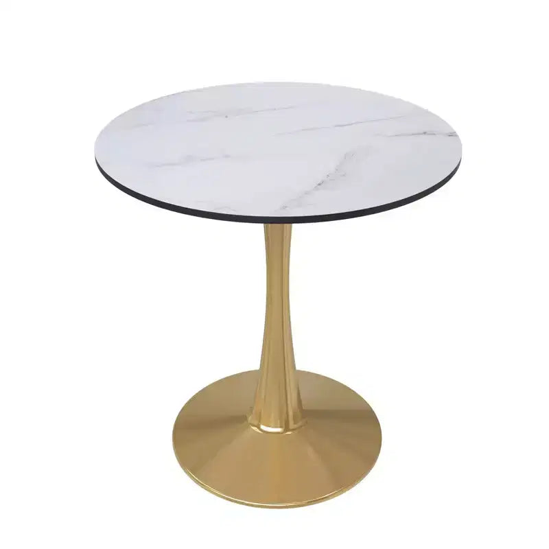 Tavolo da pranzo rotondo da 24 pollici, top moderno in MDF e base a piedistallo dorata, tavolo d'appoggio per caffè o sala da pranzo