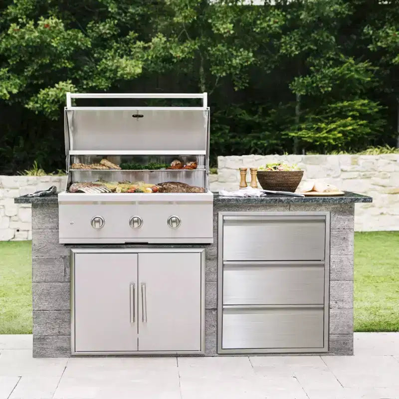Stainless Steel Kitchen Pull-Out Drawer with Towel Holder, Three-Tier Grill Organizer Rack, Suitable for Grill Islands and Patios