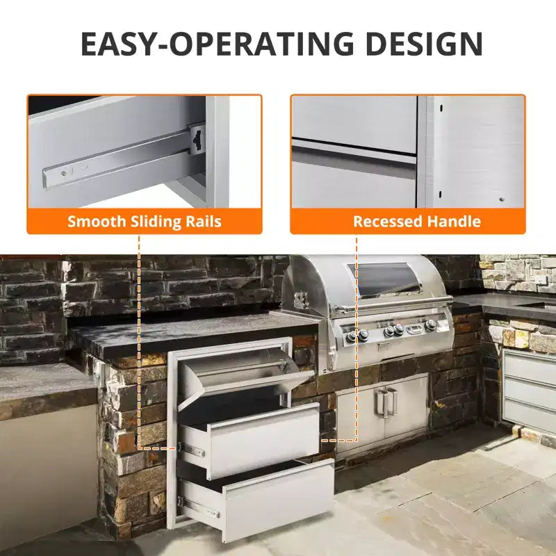 Cassetto estraibile da cucina in acciaio inox con portasciugamani, scaffale organizer per griglia a tre livelli, adatto per isole barbecue e patii