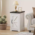 Farmhouse End Table with Charging Station & 2 USB-C Ports  Modern Bedside Table with 2 AC Outlets, Adjustable Shelf, and Cable Management