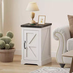 Farmhouse End Table with Charging Station & 2 USB-C Ports  Modern Bedside Table with 2 AC Outlets, Adjustable Shelf, and Cable Management