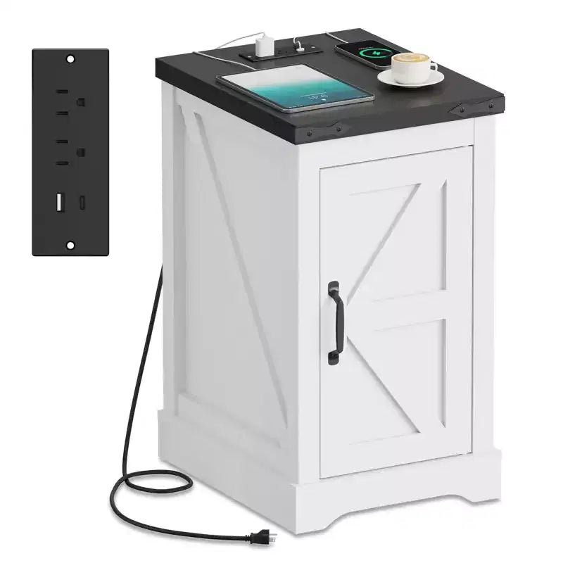 Tavolino rustico con stazione di ricarica e 2 porte USB-C Tavolino da comodino moderno con 2 prese CA, ripiano regolabile e gestione dei cavi