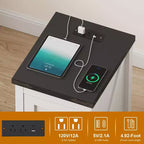 Tavolino rustico con stazione di ricarica e 2 porte USB-C Tavolino da comodino moderno con 2 prese CA, ripiano regolabile e gestione dei cavi