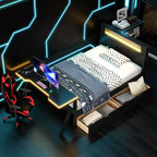 Letto a piattaforma da gioco in legno Twin/Full Size con testiera a LED, scrivania e cassetti portaoggetti USB, nero