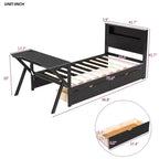 Letto a piattaforma da gioco in legno Twin/Full Size con testiera a LED, scrivania e cassetti portaoggetti USB, nero