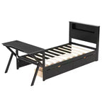 Letto a piattaforma da gioco in legno Twin/Full Size con testiera a LED, scrivania e cassetti portaoggetti USB, nero